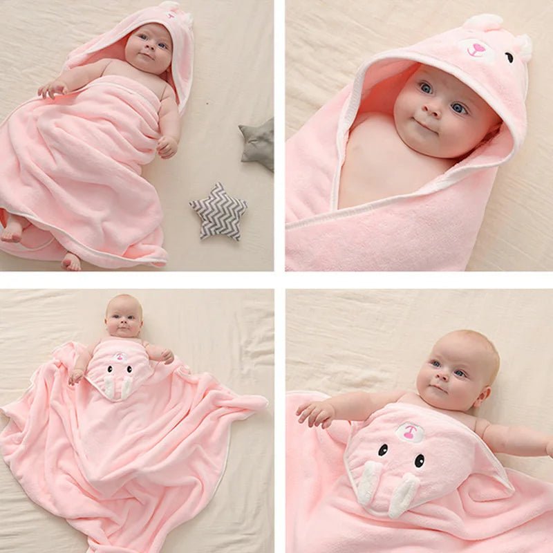 Cartoon Baby Bath Towels for Body Hooded Coral Fleece Kids Bathrobe Newborn Swaddle Wrap Baby Blankets for Girls Boys 80*80cm